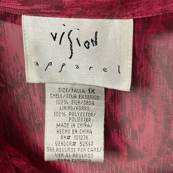 Vintage Vision Fuchsia Pink Silk Blouse Button Up Short Sleeve Women’s Size 1X - Picture 3 of 8
